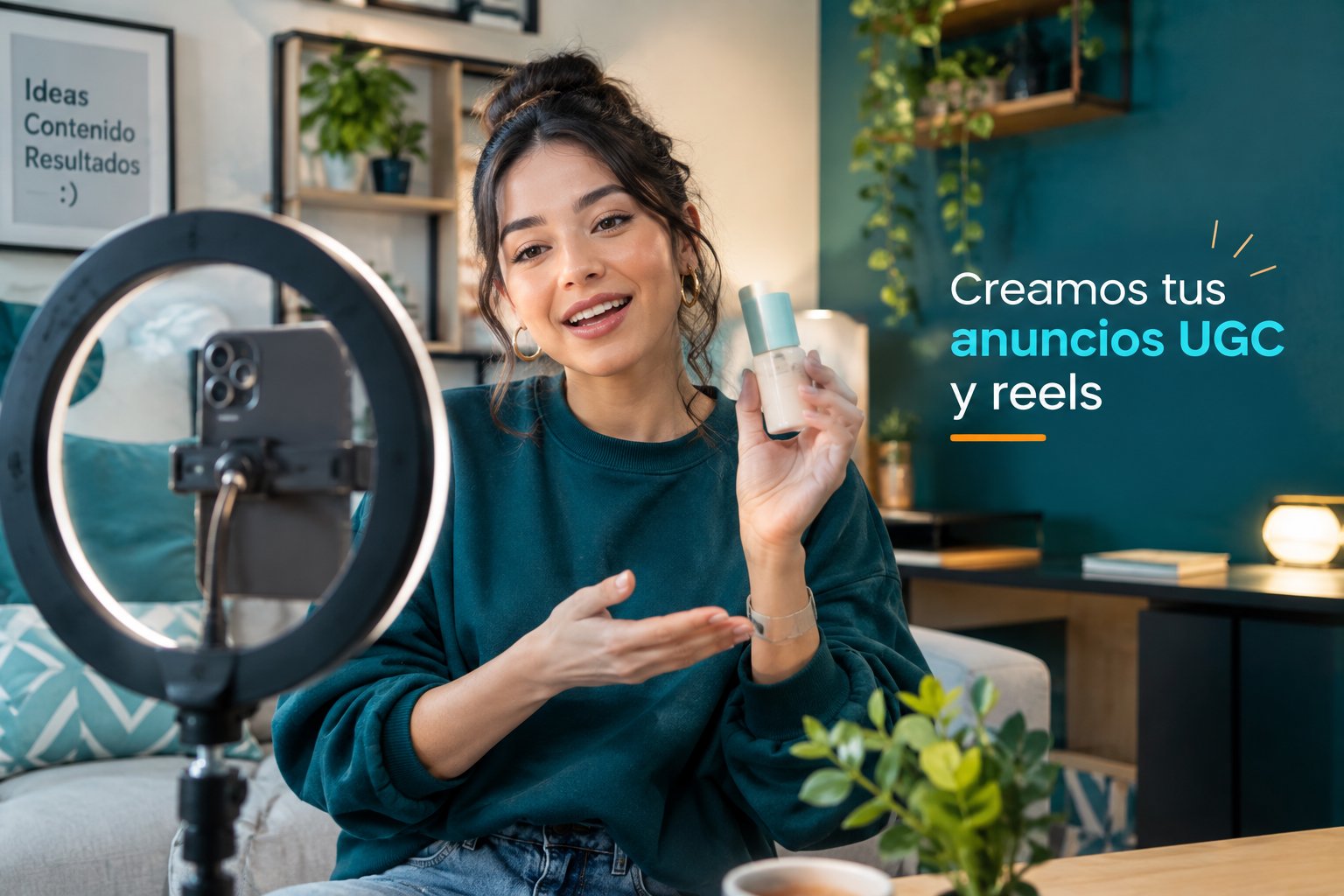 Creadora grabando un anuncio UGC y reels para una marca